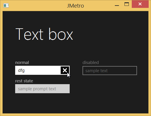 JMetro TextBox Dark theme - mouse pressed